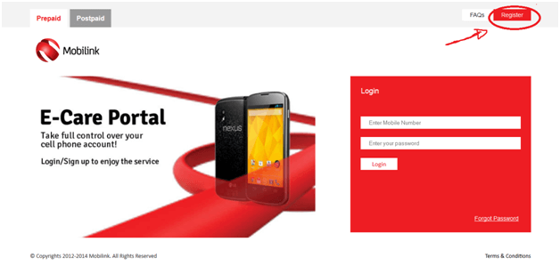 How can register on Mobilink Jazz Ecare